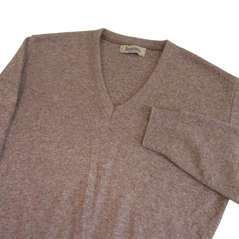 Jantzen Mens Vintage V Neck Sweater Pullover L Brown USA Made Heathered Ribbed